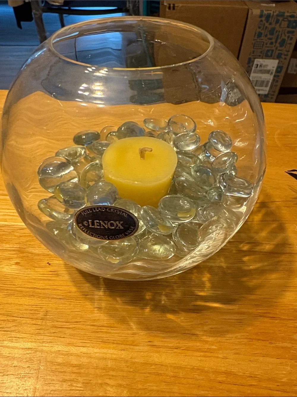Lenox Glass Bowl with Yellow Votive and Clear Accent Stones